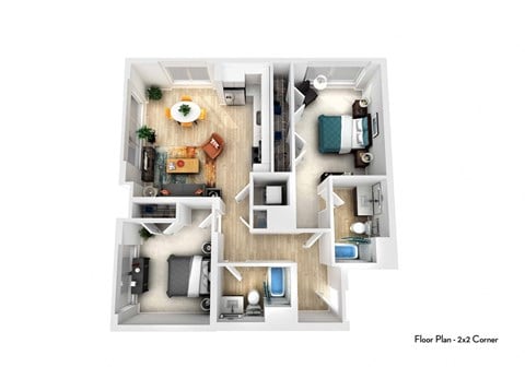 Floor plan for 2 beds, 2 baths, 1212 sqft
